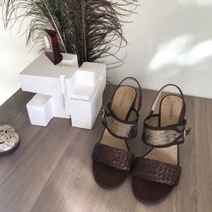 Tahari Brown snake block heel sandal